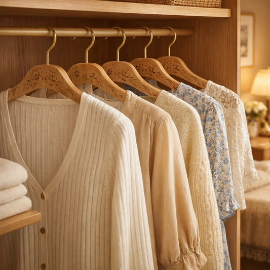 Floral Engraved Wooden Clothes Hanger with Metal Hook, Vintage Style Suit & Coat Hanger