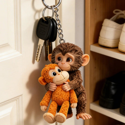 🐵💕Viral Punch Monkey Hugging Monkey Keychain - Emotional Gift for Animal Lovers. Family. Friends. Loved Ones🎁