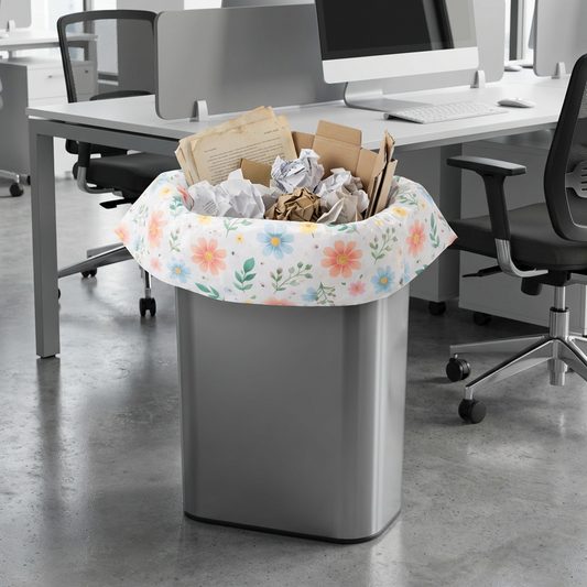 Floral Drawstring Trash Bags, HDPE Disposable Garbage Bag Liners — 20L, 60×30cm (100 Count)