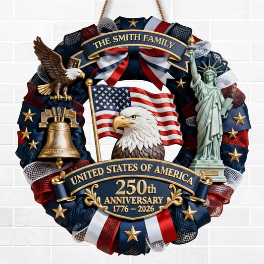 Custom Wood Sign - Personalized America 250th Anniversary Gifts For Mom. Dad. Brother. Sister. Kids - Family Forever United