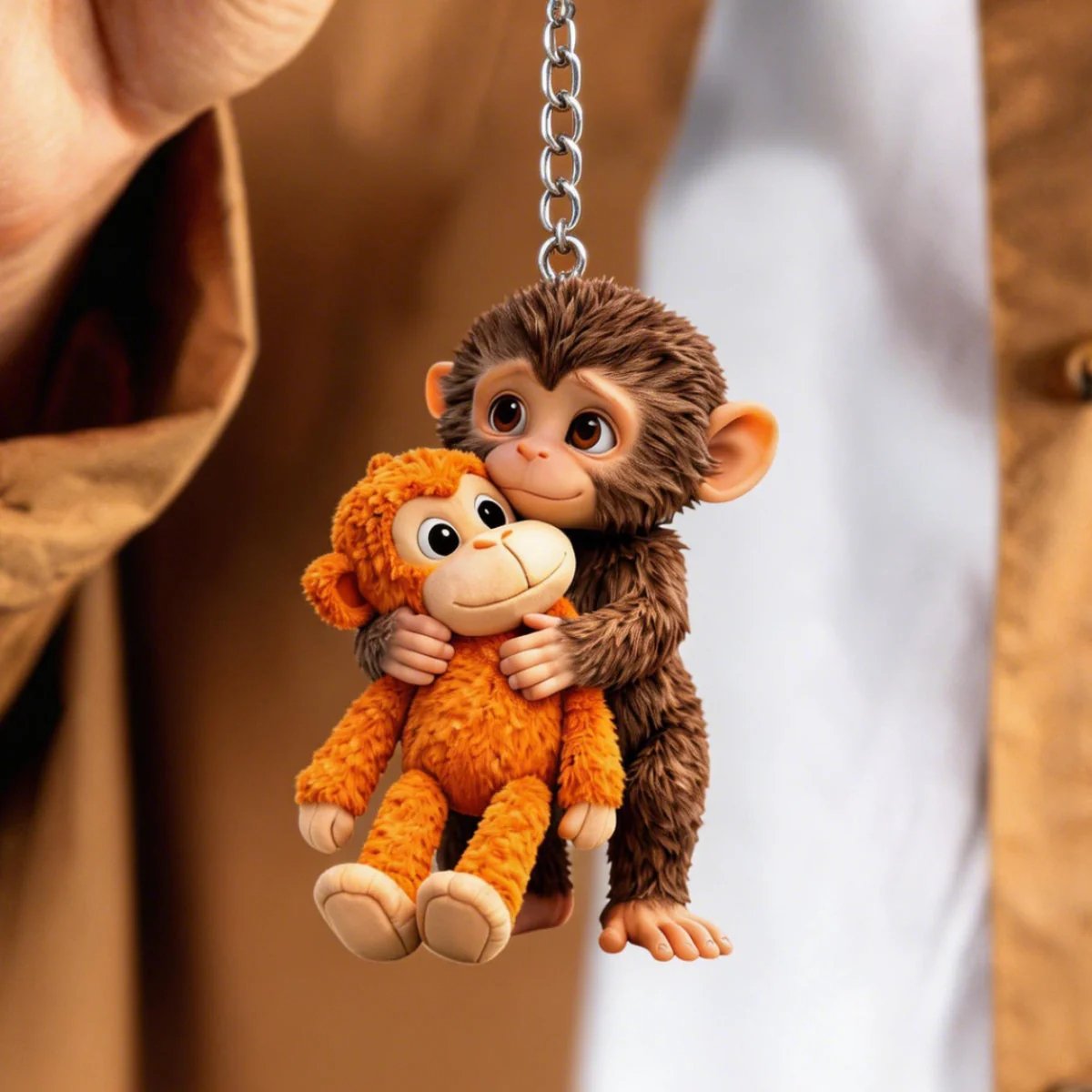 🐵💕Viral Punch Monkey Hugging Monkey Keychain - Emotional Gift for Animal Lovers. Family. Friends. Loved Ones🎁