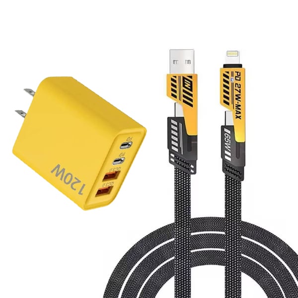 🔥Portable Fast Charger. Type C/USB A Dual Ports Adapter.4 in 1 Fast Charging Cable & Data Sync