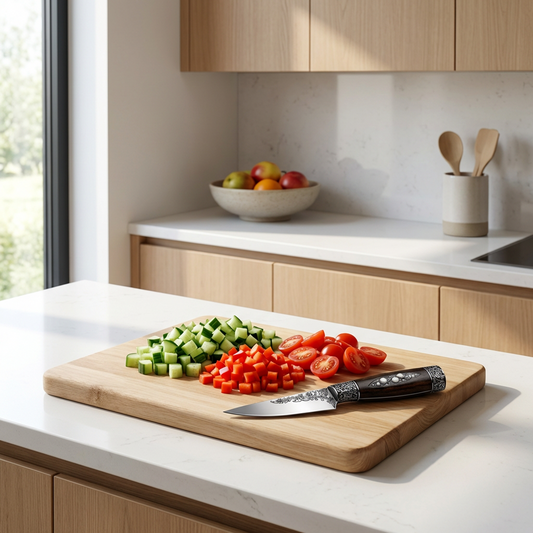 Vintage Etched Utility Kitchen Knife with Wooden Handle & Silver Floral Accents, Stainless Steel Blade