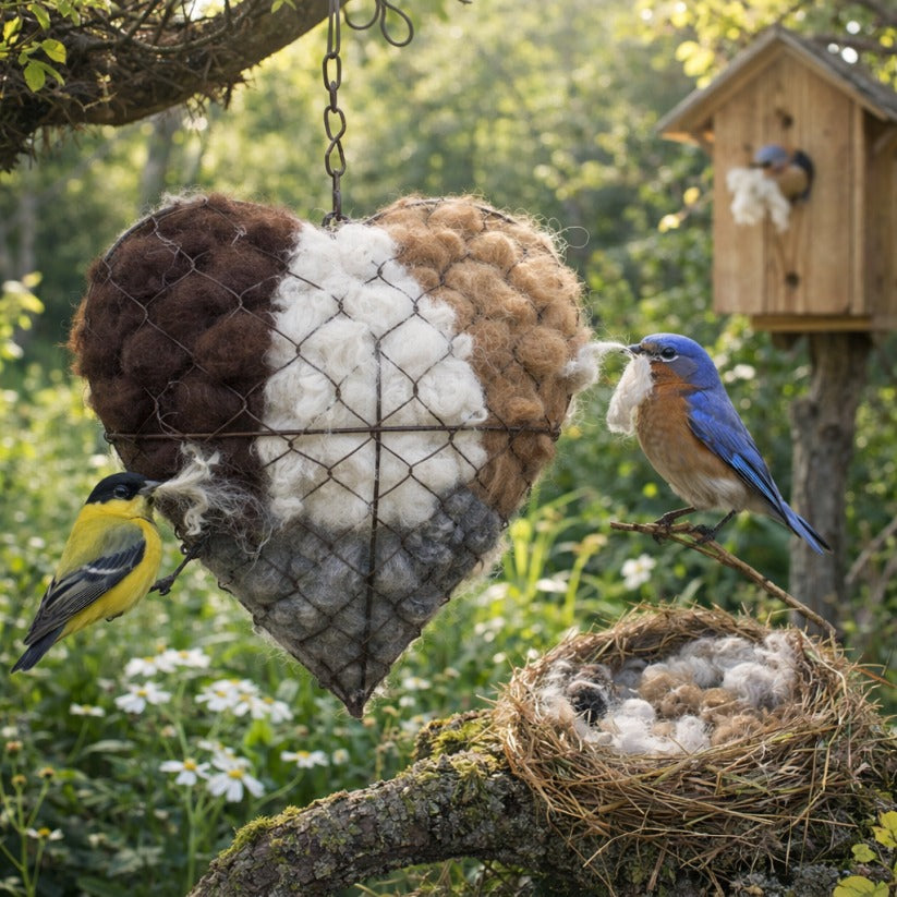 🕊️🏡Handmade Natural Alpaca Fiber Bird Nesting Heart❤️A Cozy Gift for Birds