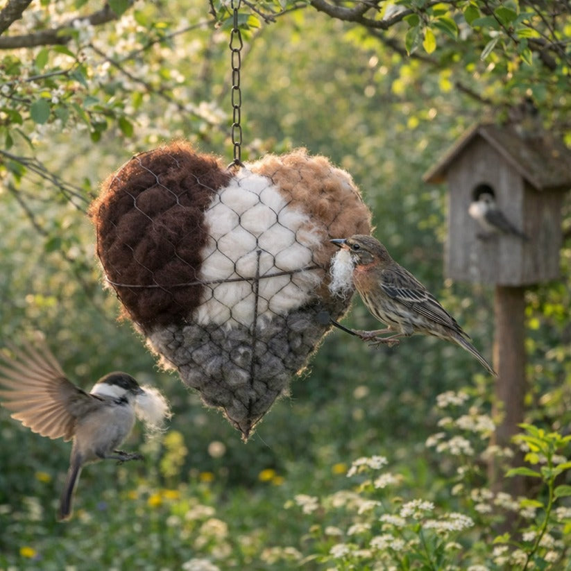 🕊️🏡Handmade Natural Alpaca Fiber Bird Nesting Heart❤️A Cozy Gift for Birds