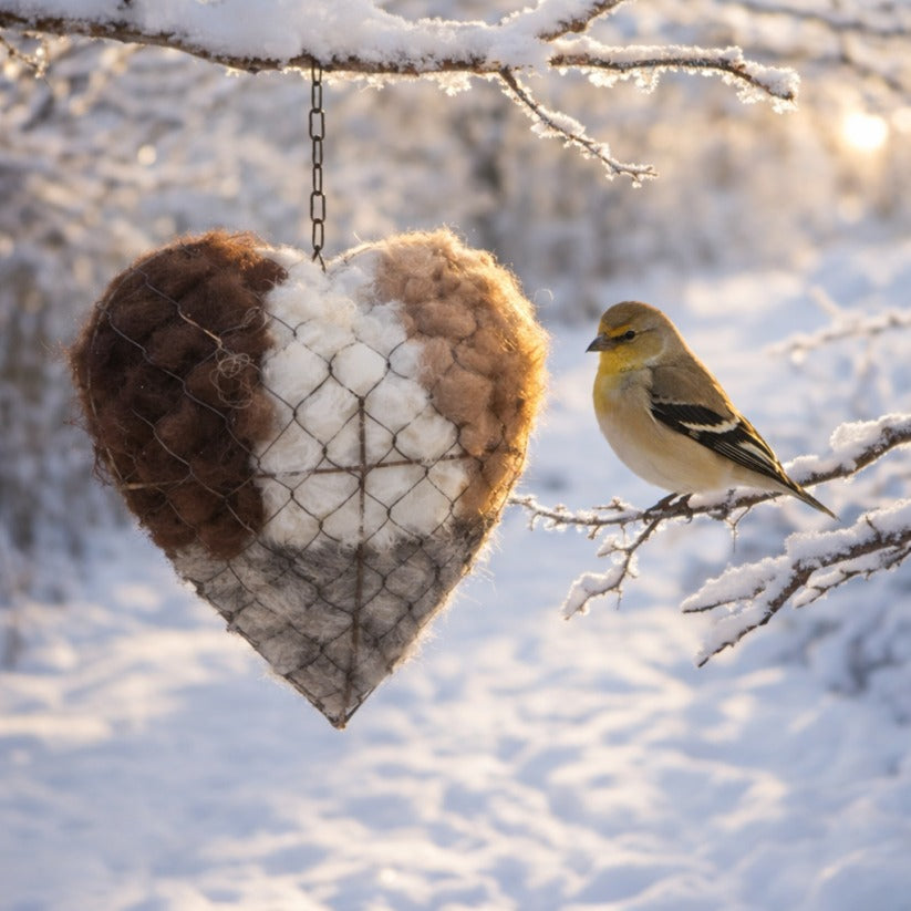 🕊️🏡Handmade Natural Alpaca Fiber Bird Nesting Heart❤️A Cozy Gift for Birds