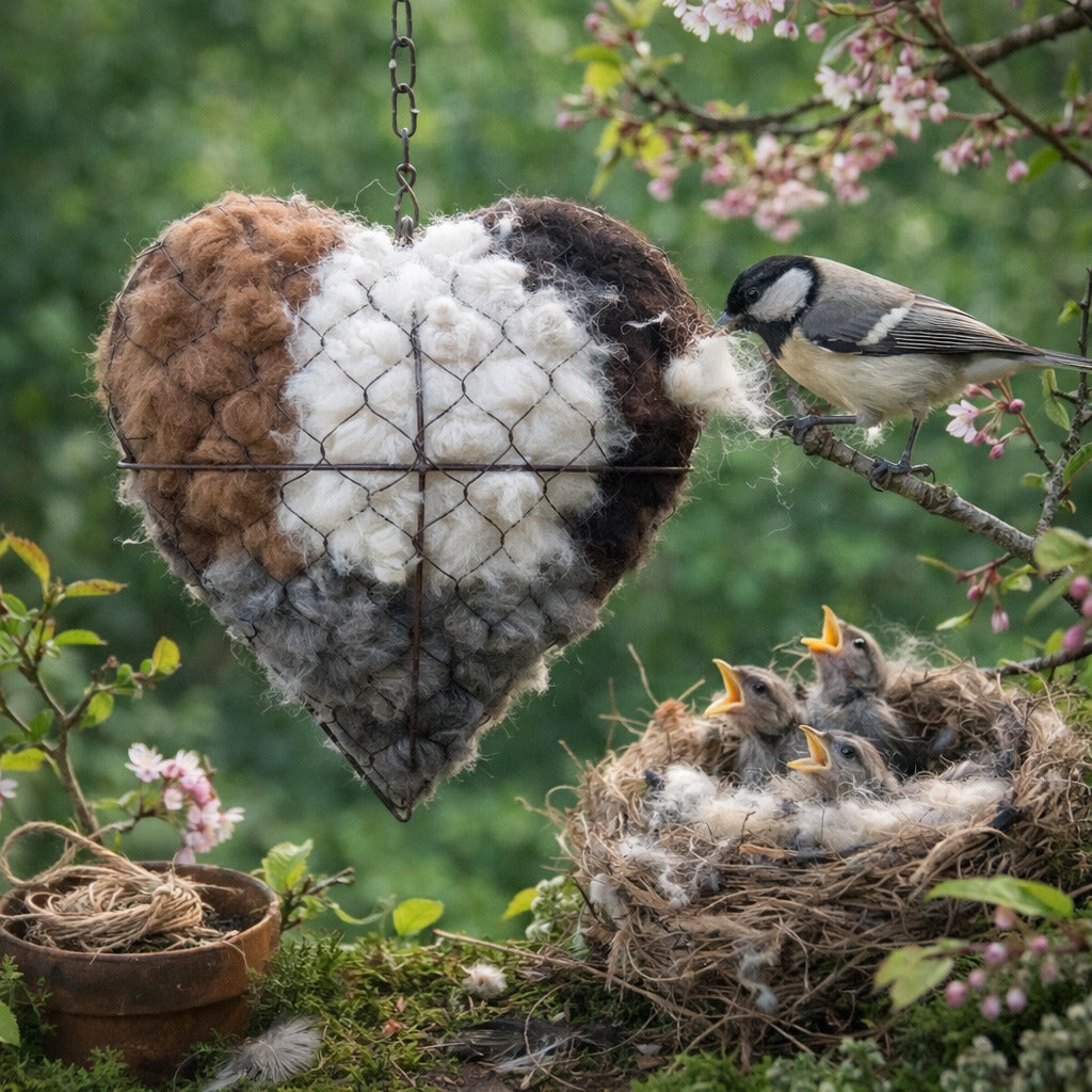 🕊️🏡Handmade Natural Alpaca Fiber Bird Nesting Heart❤️A Cozy Gift for Birds
