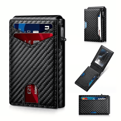 💼🔒Premium Aluminum RFID Blocking Minimalist Wallet for Men - Pop-Up Card Access. Money Clip & ID Window