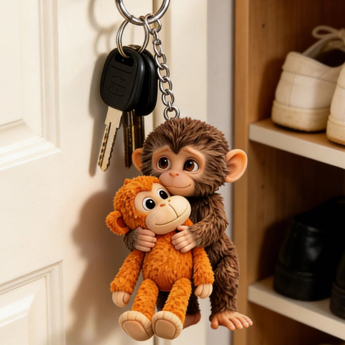 🐵💕Viral Punch Monkey Hugging Monkey Keychain - Emotional Gift for Animal Lovers. Family. Friends. Loved Ones🎁