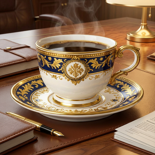 Royal Blue & Gold Porcelain Tea Cup and Saucer Set, Vintage European Style with Ornate Gilded Handle