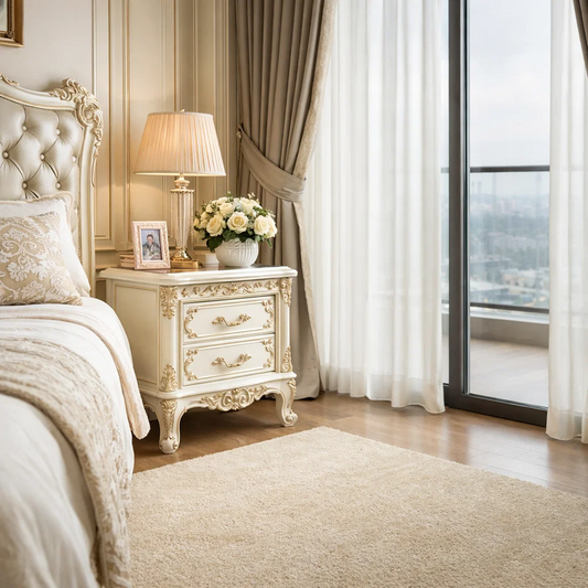 French Baroque 2-Drawer Nightstand with Gold Carved Details