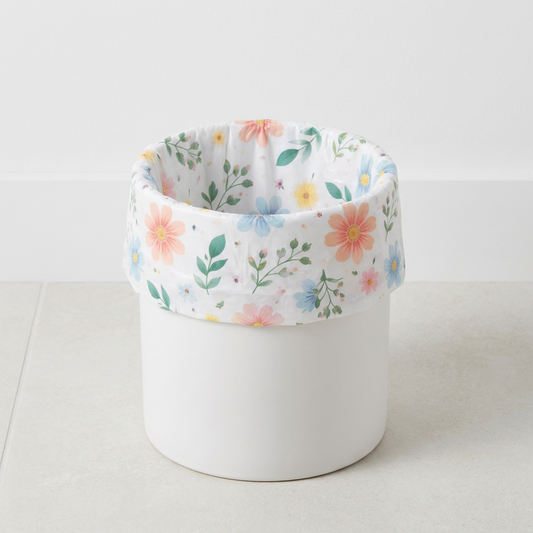 Floral Drawstring Trash Bags, HDPE Disposable Garbage Bag Liners — 20L, 60×30cm (100 Count)