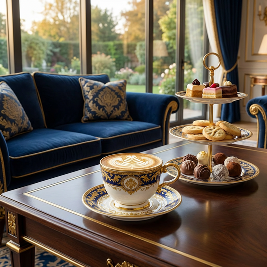 Royal Blue & Gold Porcelain Tea Cup and Saucer Set, Vintage European Style with Ornate Gilded Handle