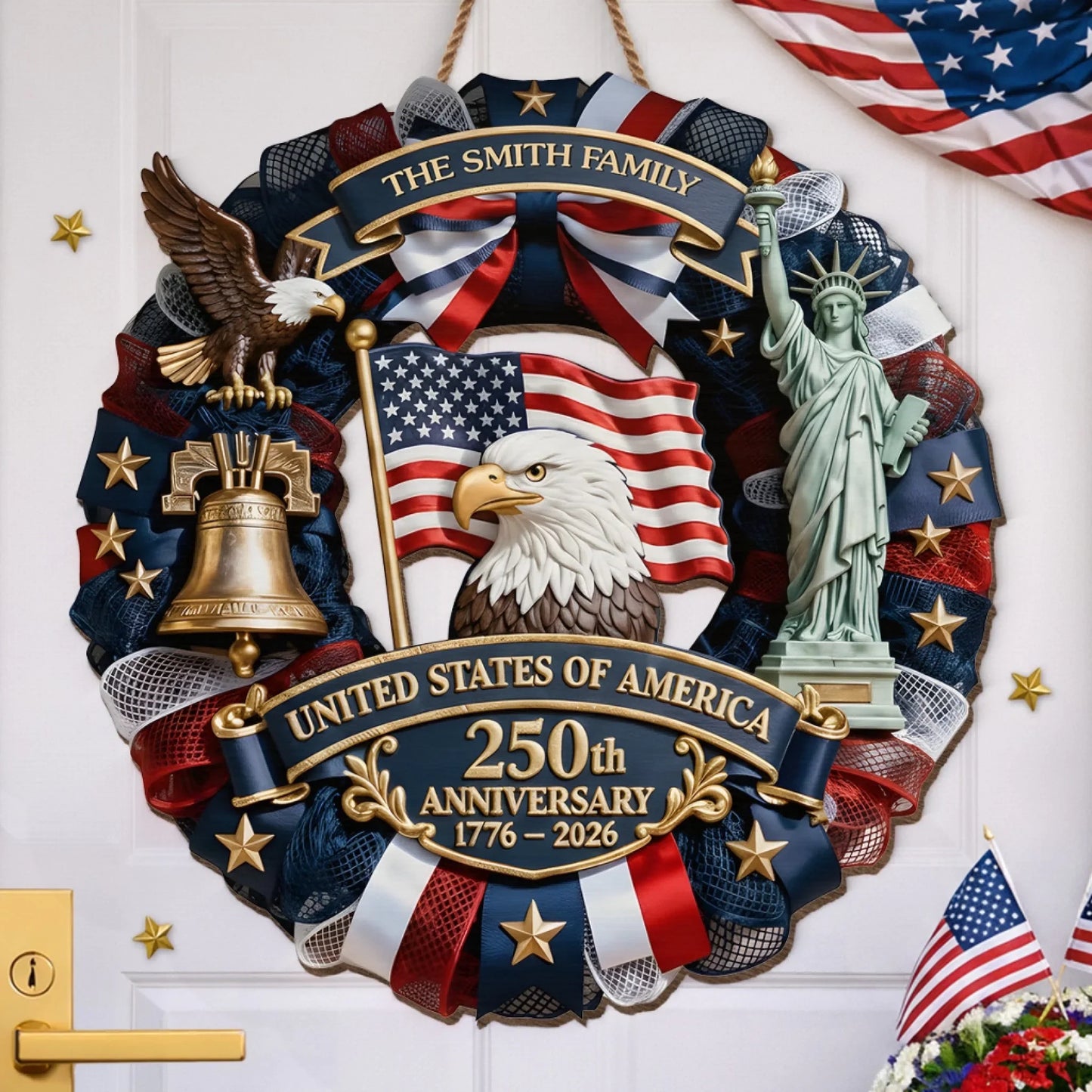 Custom Wood Sign - Personalized America 250th Anniversary Gifts For Mom. Dad. Brother. Sister. Kids - Family Forever United