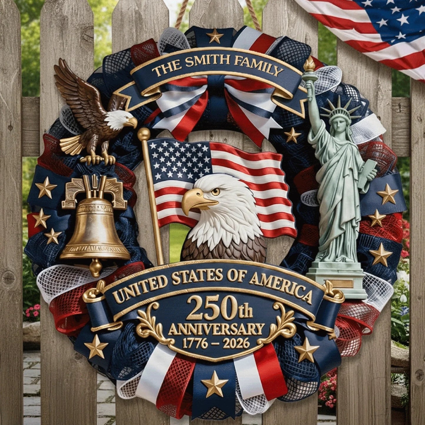 Custom Wood Sign - Personalized America 250th Anniversary Gifts For Mom. Dad. Brother. Sister. Kids - Family Forever United