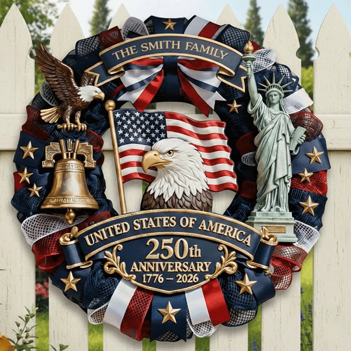 Custom Wood Sign - Personalized America 250th Anniversary Gifts For Mom. Dad. Brother. Sister. Kids - Family Forever United