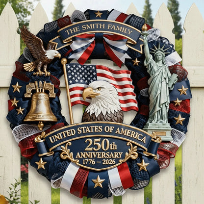 Custom Wood Sign - Personalized America 250th Anniversary Gifts For Mom. Dad. Brother. Sister. Kids - Family Forever United