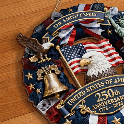 Custom Wood Sign - Personalized America 250th Anniversary Gifts For Mom. Dad. Brother. Sister. Kids - Family Forever United