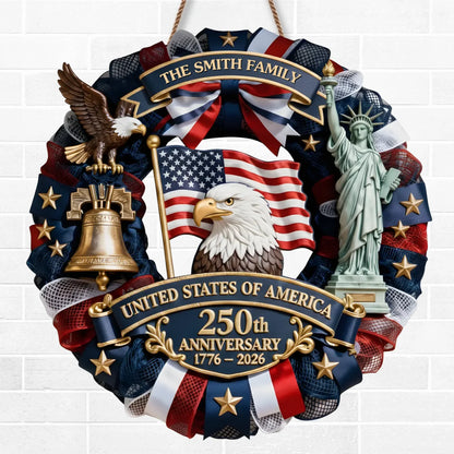 Custom Wood Sign - Personalized America 250th Anniversary Gifts For Mom. Dad. Brother. Sister. Kids - Family Forever United