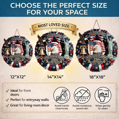 Custom Wood Sign - Personalized America 250th Anniversary Gifts For Mom. Dad. Brother. Sister. Kids - Family Forever United