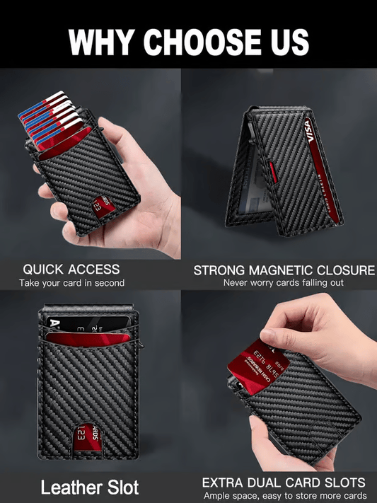 💼🔒Premium Aluminum RFID Blocking Minimalist Wallet for Men - Pop-Up Card Access. Money Clip & ID Window
