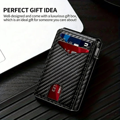 💼🔒Premium Aluminum RFID Blocking Minimalist Wallet for Men - Pop-Up Card Access. Money Clip & ID Window