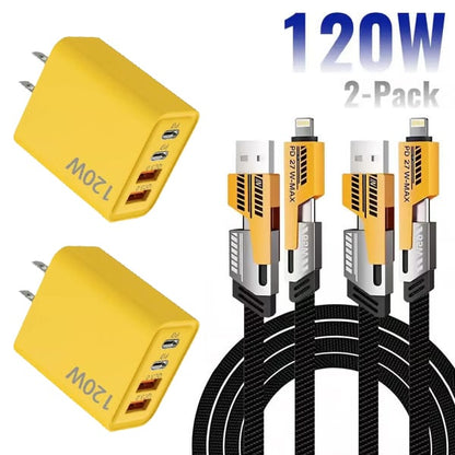 🔥Portable Fast Charger. Type C/USB A Dual Ports Adapter.4 in 1 Fast Charging Cable & Data Sync