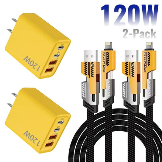 🔥Portable Fast Charger. Type C/USB A Dual Ports Adapter.4 in 1 Fast Charging Cable & Data Sync