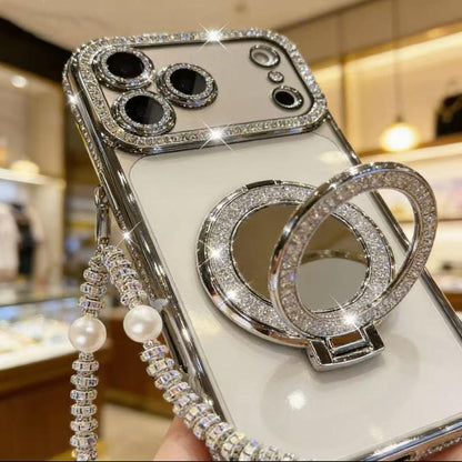 Sparkling Diamond Women's Phone Case with Mirror & Stand for iPhone 12/13/14/15/16/17 Pro Max.17Air.14/15/16 Plus💖