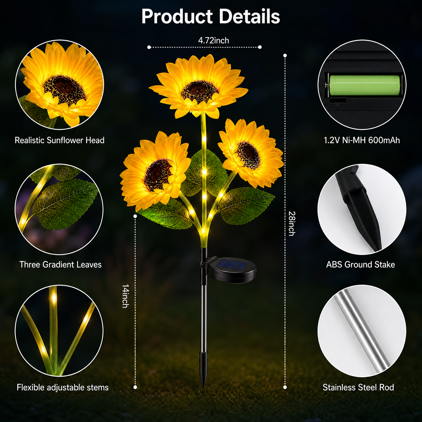 🌻 🌞Solar LED Sunflower Garden Lights-29.6inch/74cm
