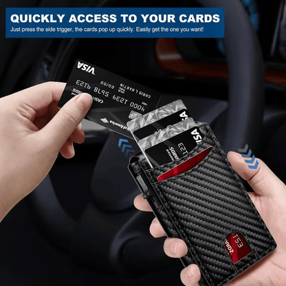 💼🔒Premium Aluminum RFID Blocking Minimalist Wallet for Men - Pop-Up Card Access. Money Clip & ID Window
