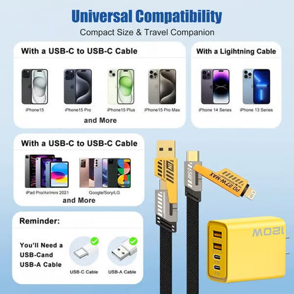 🔥Portable Fast Charger. Type C/USB A Dual Ports Adapter.4 in 1 Fast Charging Cable & Data Sync