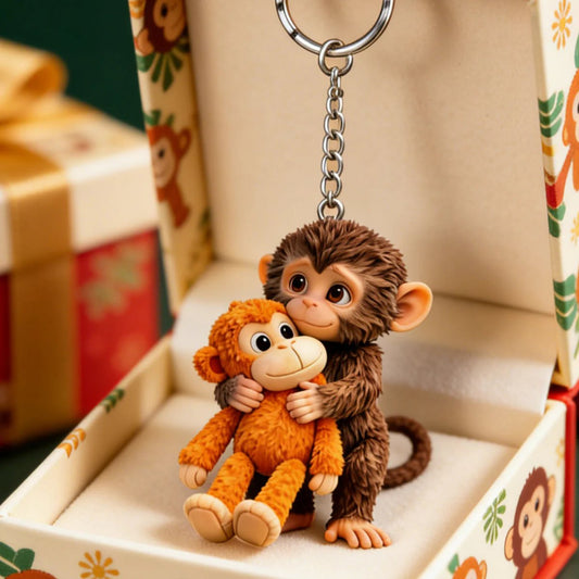 🐵💕Viral Punch Monkey Hugging Monkey Keychain - Emotional Gift for Animal Lovers. Family. Friends. Loved Ones🎁