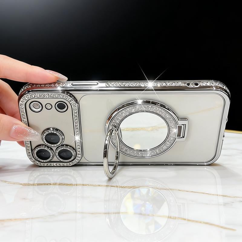 Sparkling Diamond Women's Phone Case with Mirror & Stand for iPhone 12/13/14/15/16/17 Pro Max.17Air.14/15/16 Plus💖