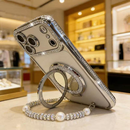 Sparkling Diamond Women's Phone Case with Mirror & Stand for iPhone 12/13/14/15/16/17 Pro Max.17Air.14/15/16 Plus💖