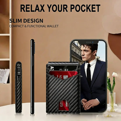 💼🔒Premium Aluminum RFID Blocking Minimalist Wallet for Men - Pop-Up Card Access. Money Clip & ID Window