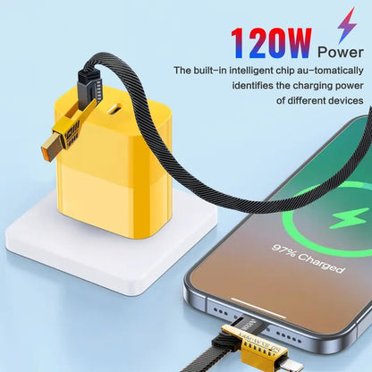 🔥Portable Fast Charger. Type C/USB A Dual Ports Adapter.4 in 1 Fast Charging Cable & Data Sync