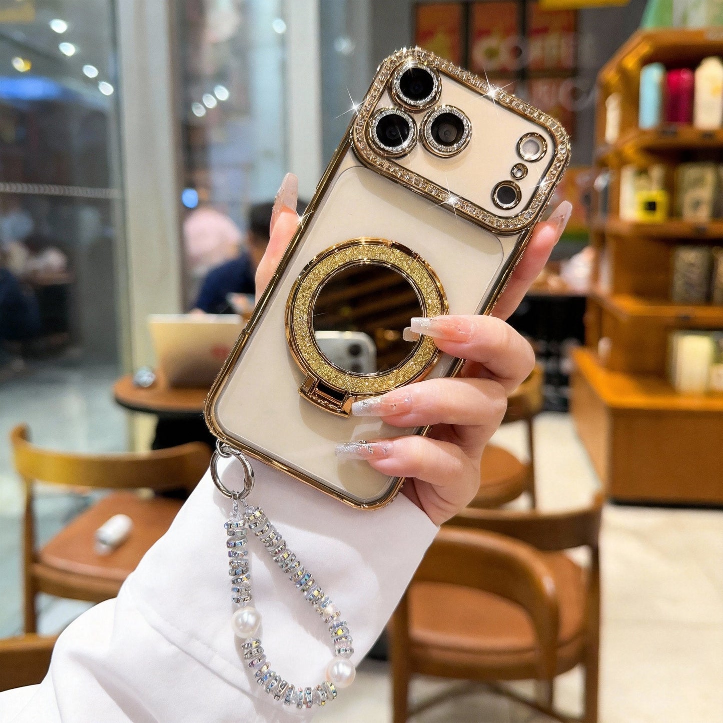 Sparkling Diamond Women's Phone Case with Mirror & Stand for iPhone 12/13/14/15/16/17 Pro Max.17Air.14/15/16 Plus💖