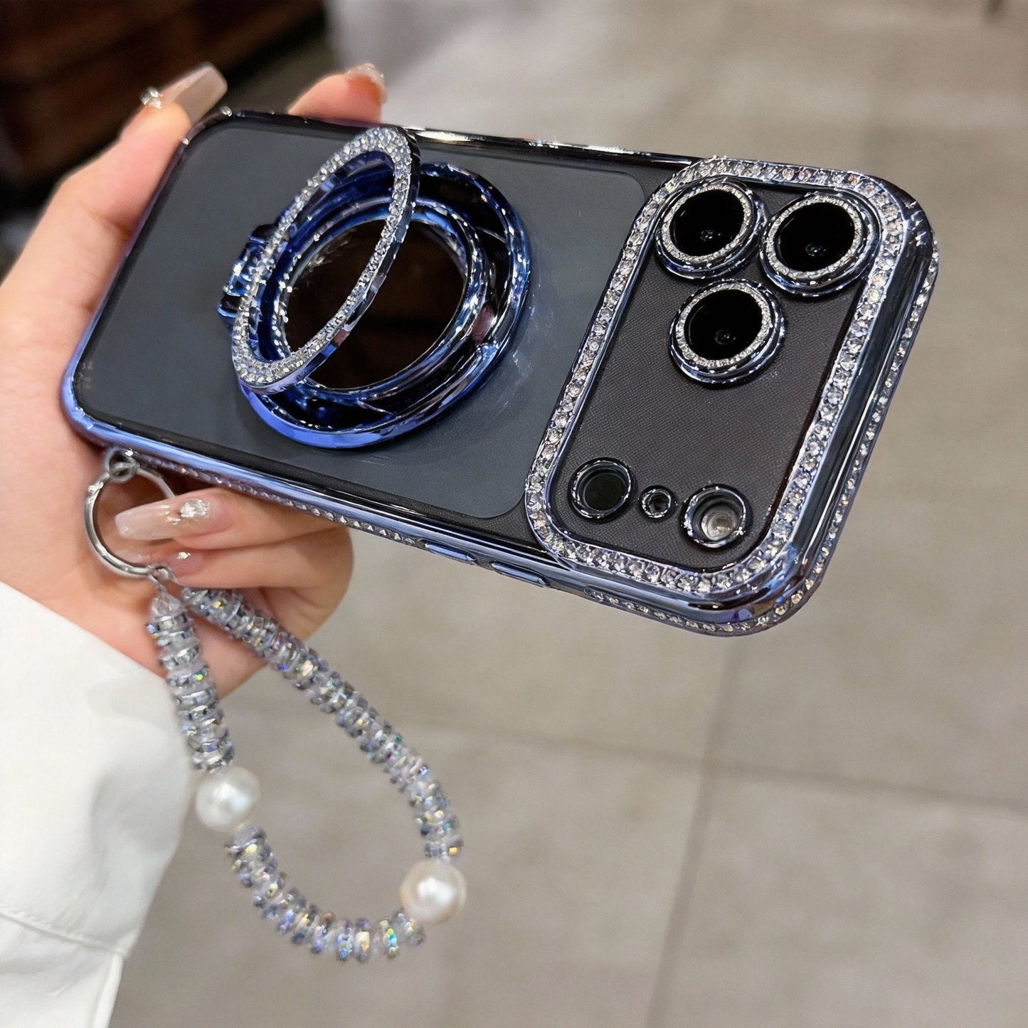Sparkling Diamond Women's Phone Case with Mirror & Stand for iPhone 12/13/14/15/16/17 Pro Max.17Air.14/15/16 Plus💖