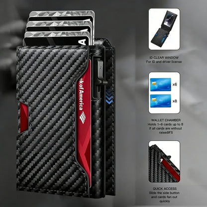 💼🔒Premium Aluminum RFID Blocking Minimalist Wallet for Men - Pop-Up Card Access. Money Clip & ID Window