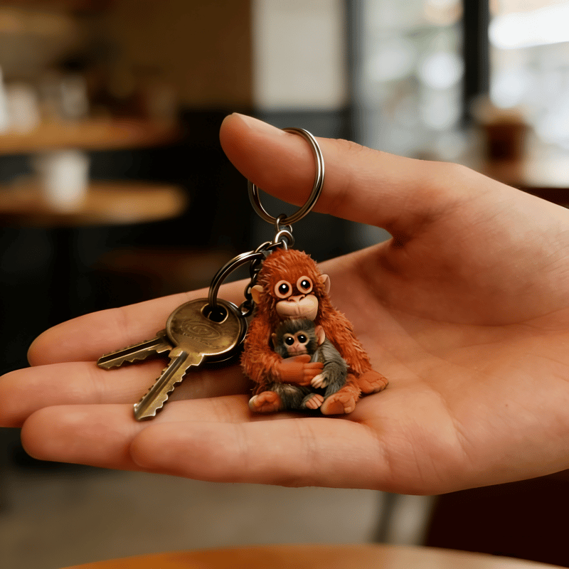 🐵💕Viral Punch Monkey Hugging Monkey Keychain - Emotional Gift for Animal Lovers. Family. Friends. Loved Ones🎁
